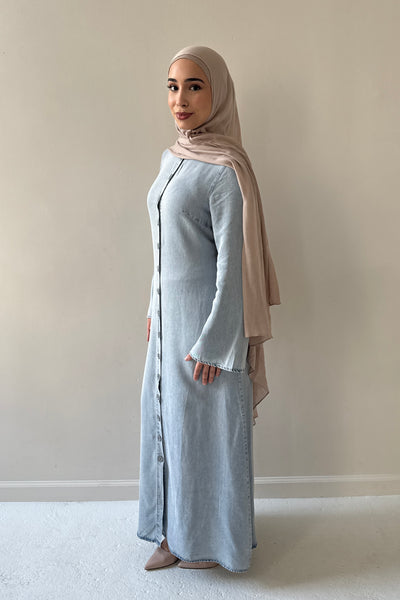hijab with sky blue dress SARAH DENIM LIGHT – DEMURE HIJABS dressing cabinet with mirror Amberly Blazer Dress Black To sleeves sewn cuffs Size:2XL18.5 36