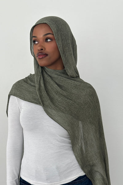 CRINKLE MODAL HIJAB OLIVE – DEMURE HIJABS