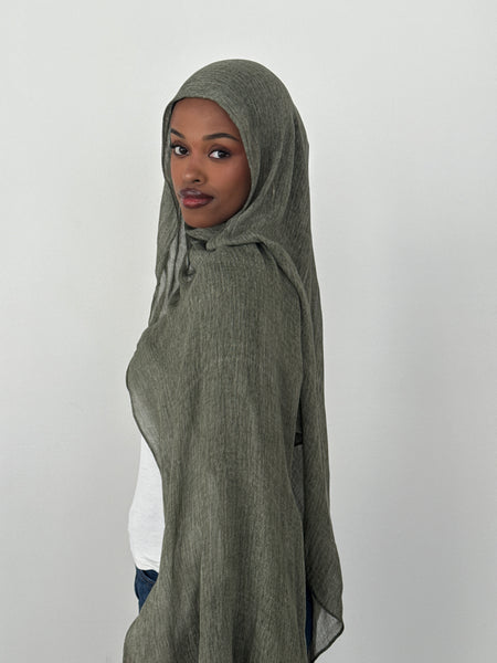 CRINKLE MODAL HIJAB OLIVE – DEMURE HIJABS