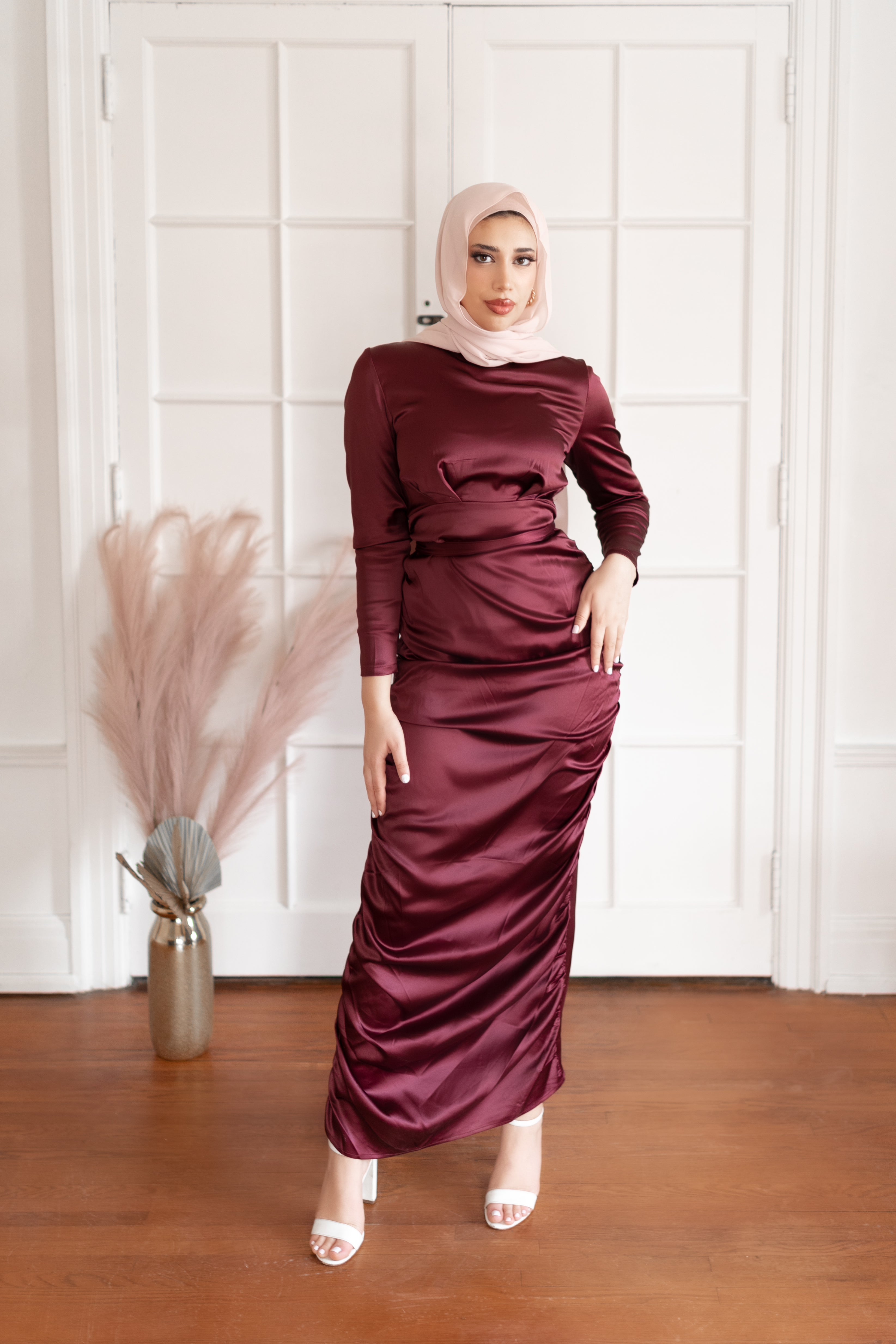 HANA SATIN DRESS AUBERGINE- final sale