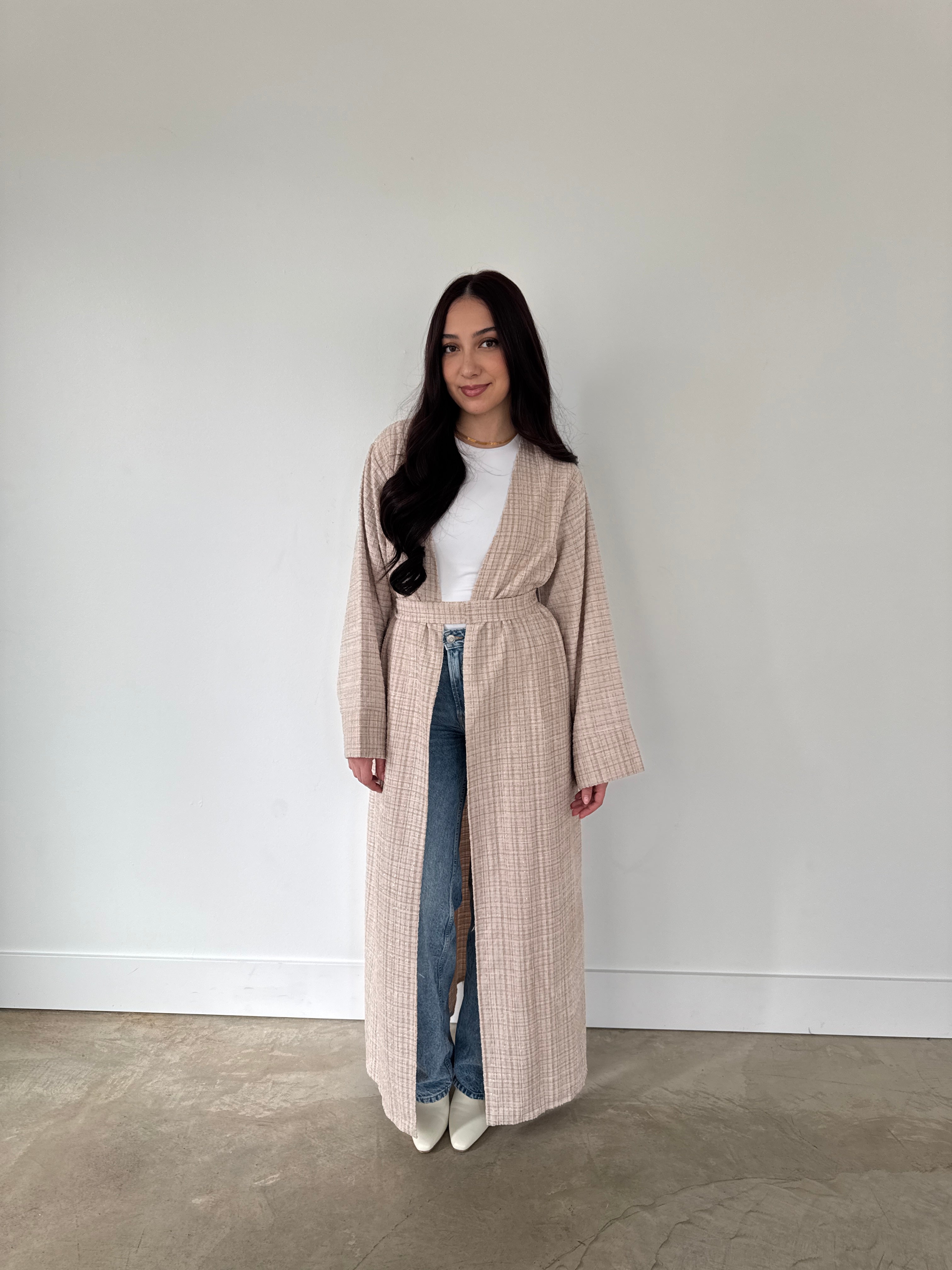 TWEED OPEN ABAYA BEIGE