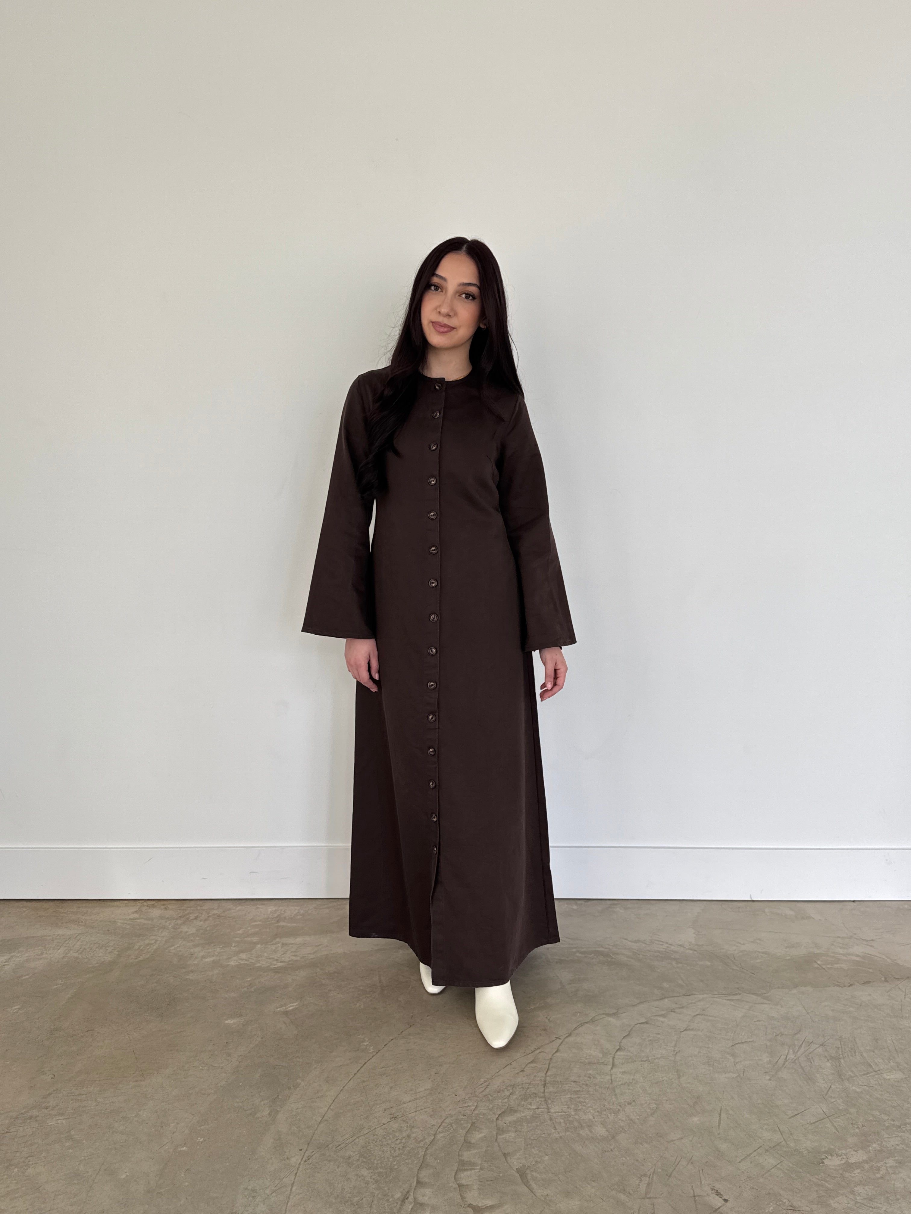 MARIA DENIM DRESS BROWN