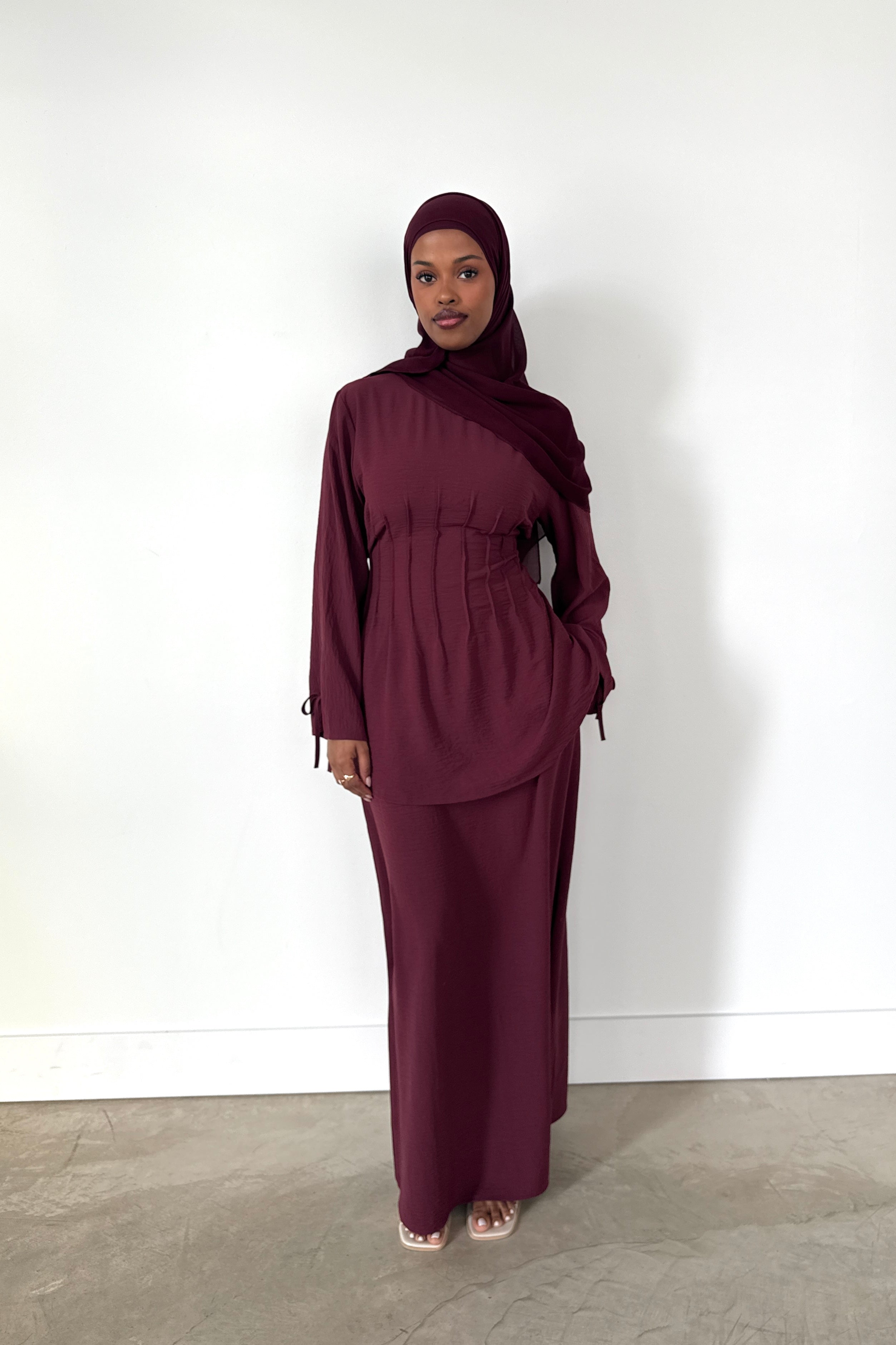 burgundy dress with hijab ladies we are adding a new colour to Wrap Dresses!! Wine Wrap Dress available 29.11.24 This Black Friday, we got you! 40% off the entire site and $5 hijab sale #modestfashioninspo #shopfatimadiallo #