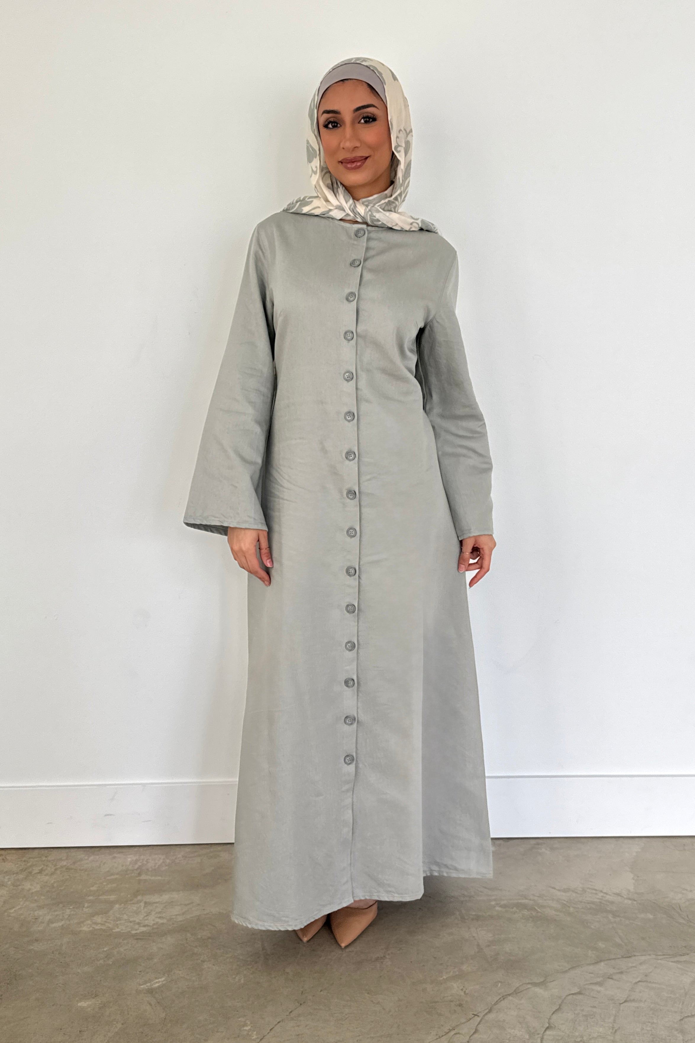 MARIA DENIM DRESS SAGE GRAY