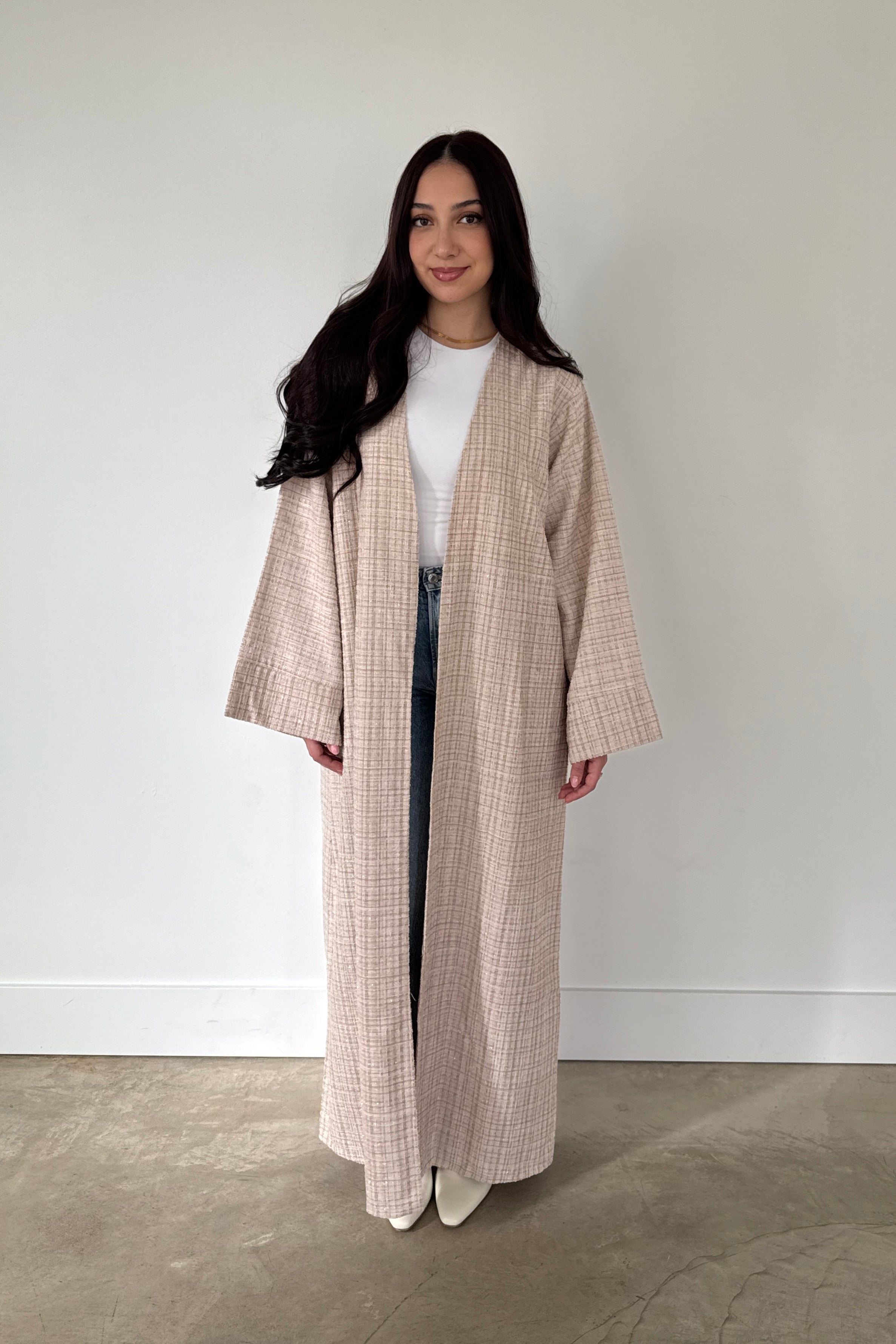 TWEED OPEN ABAYA BEIGE