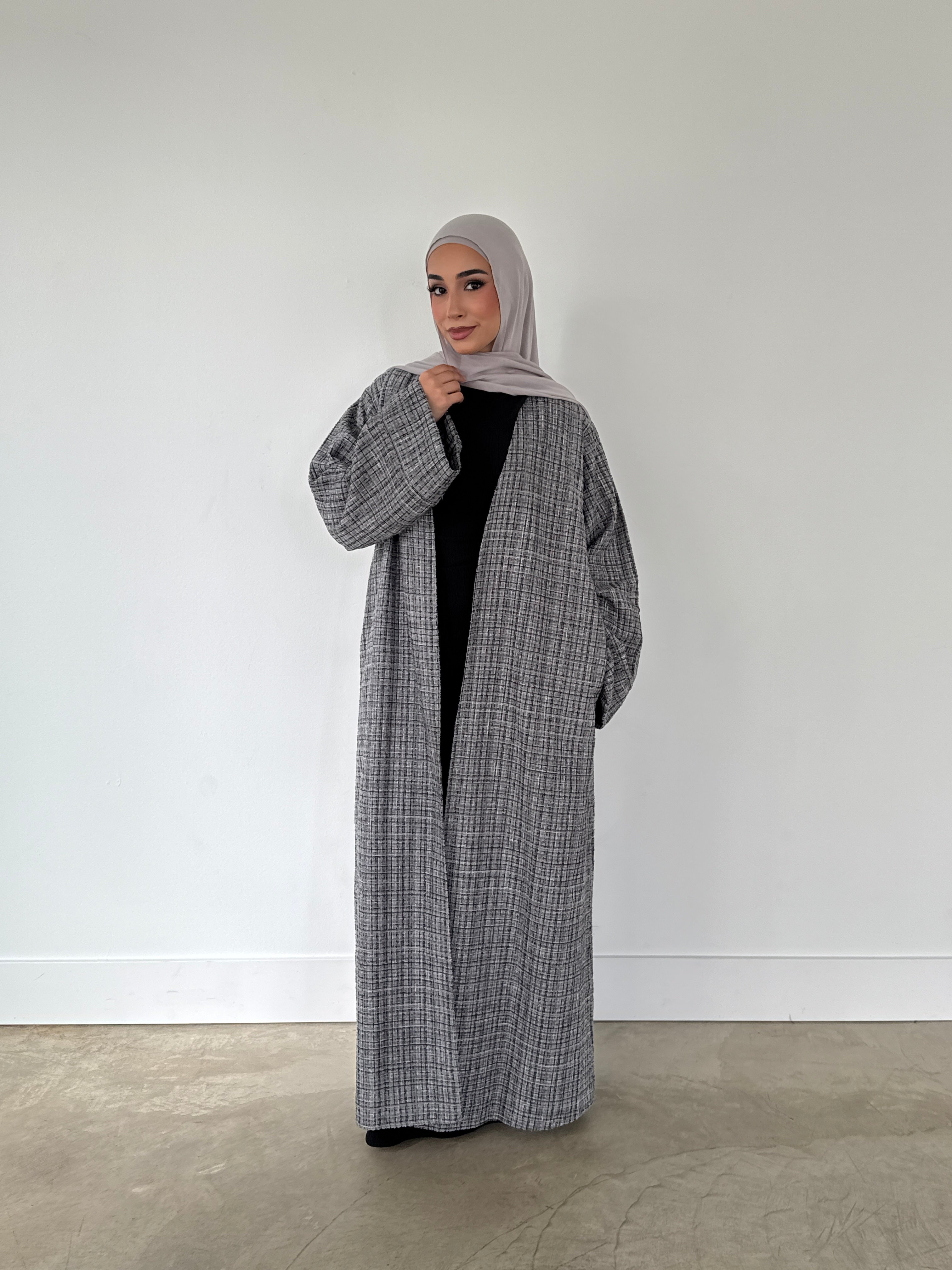 TWEED OPEN ABAYA BLACK
