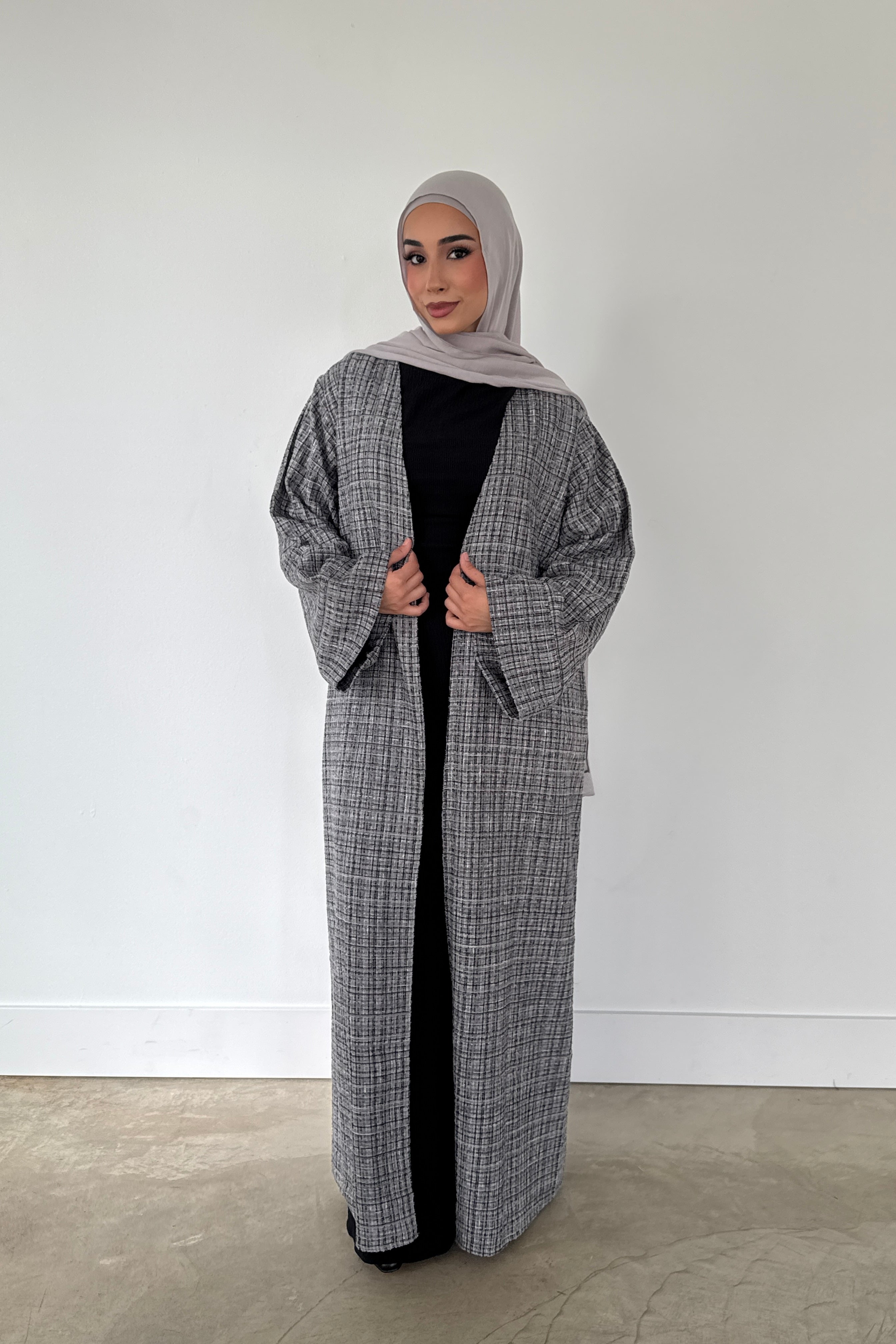 TWEED OPEN ABAYA BLACK