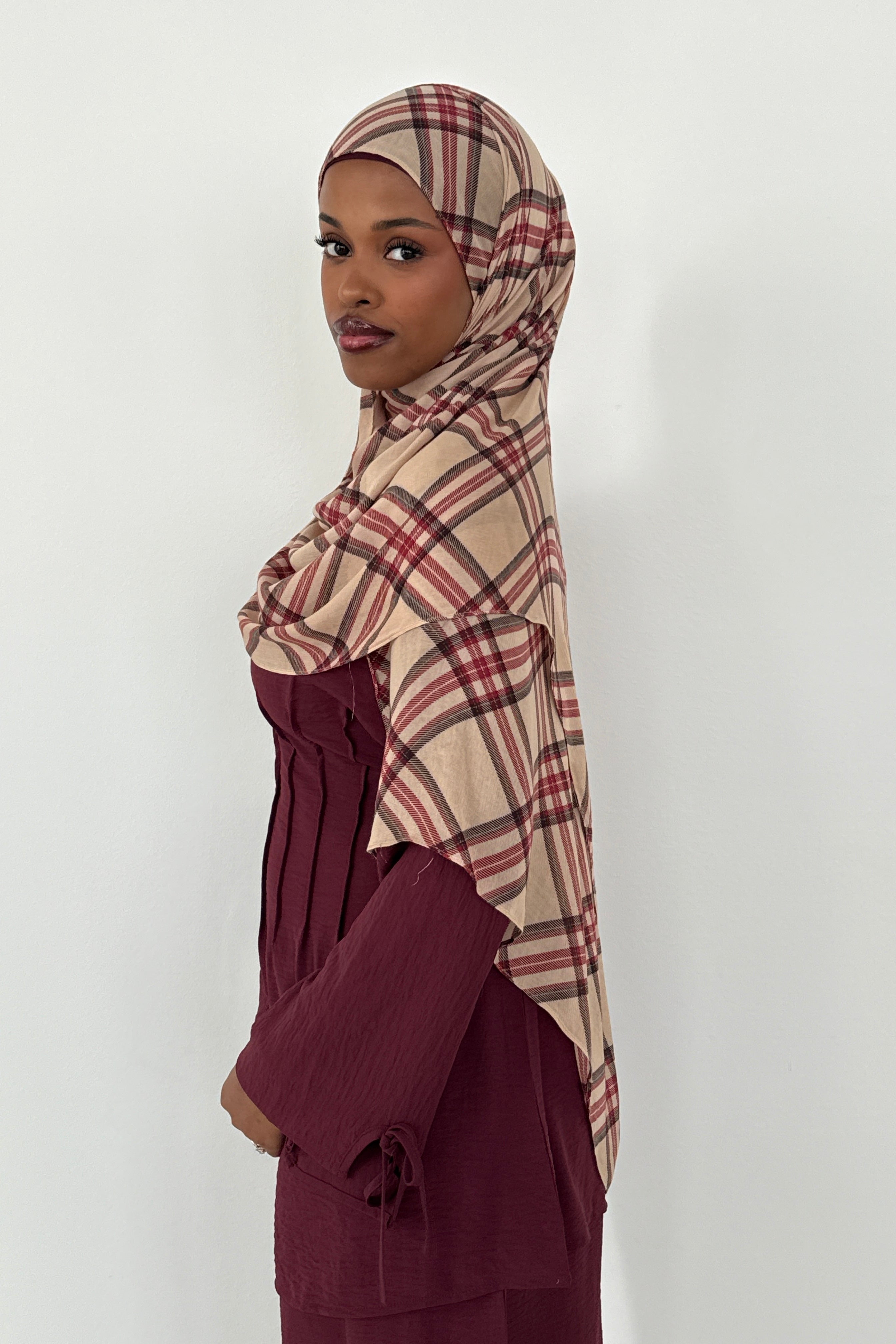 MODAL PRINT HIJAB MULBERRY PLAID