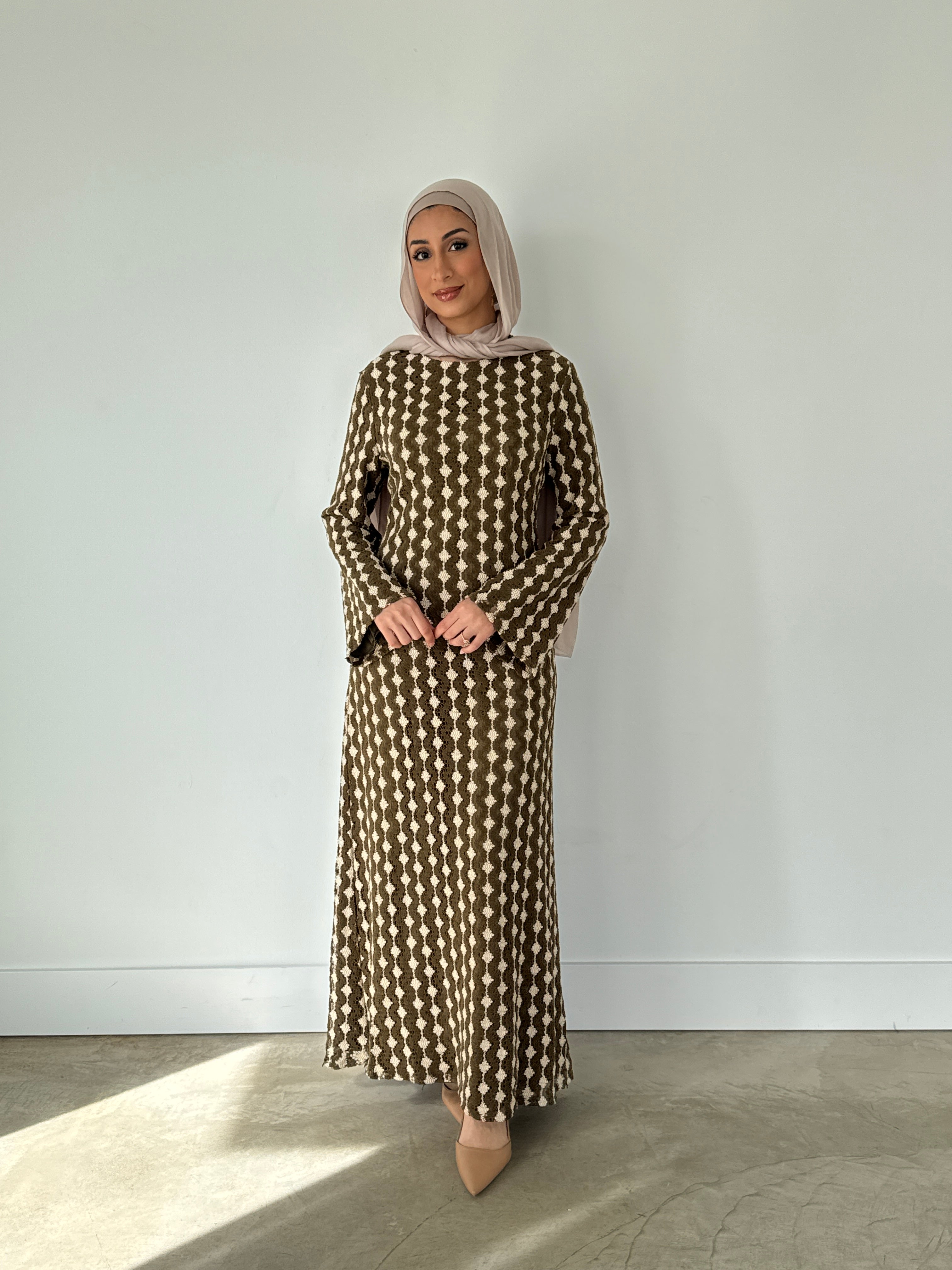 KNITTED LACE DRESS ARMY GREEN