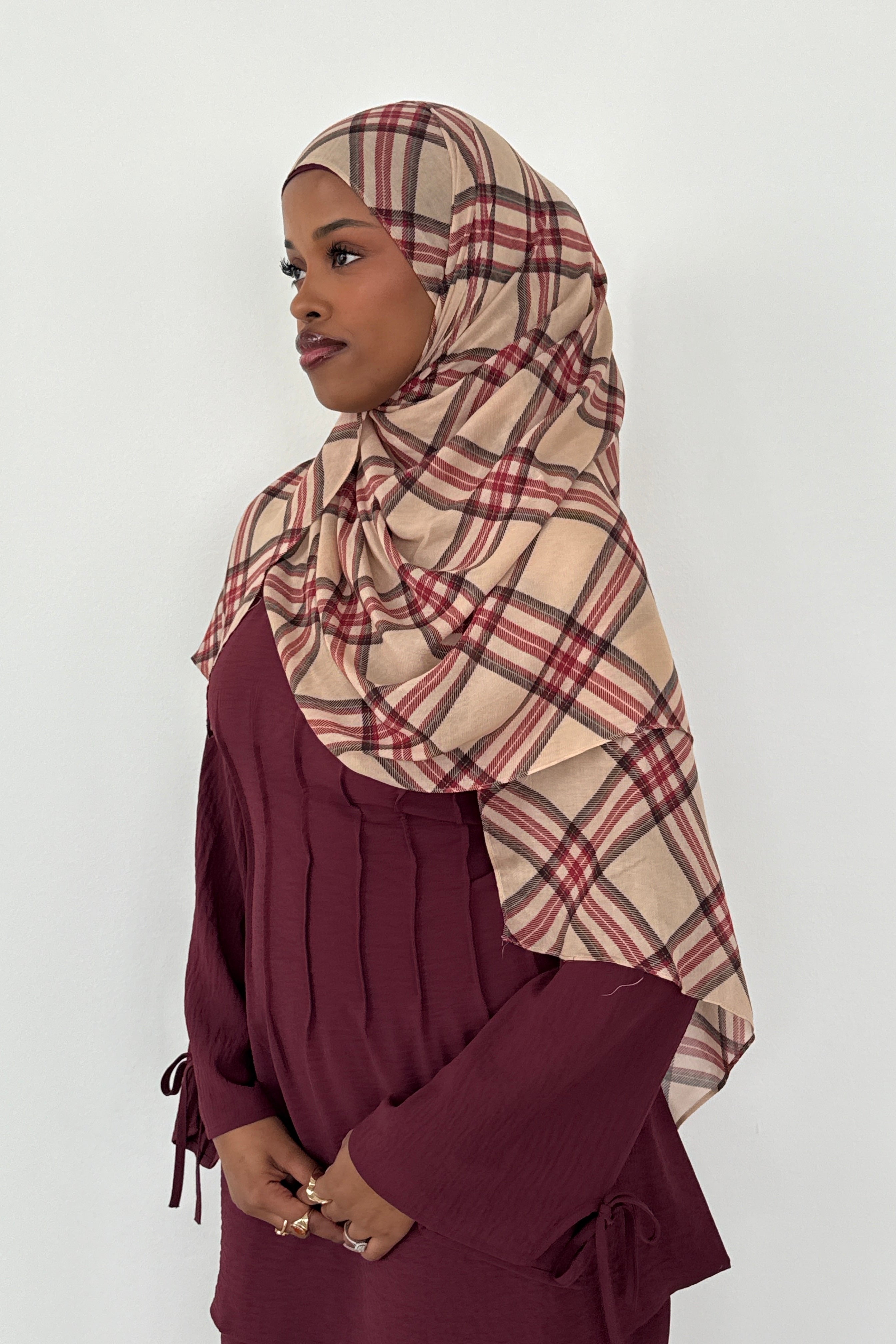 MODAL PRINT HIJAB MULBERRY PLAID