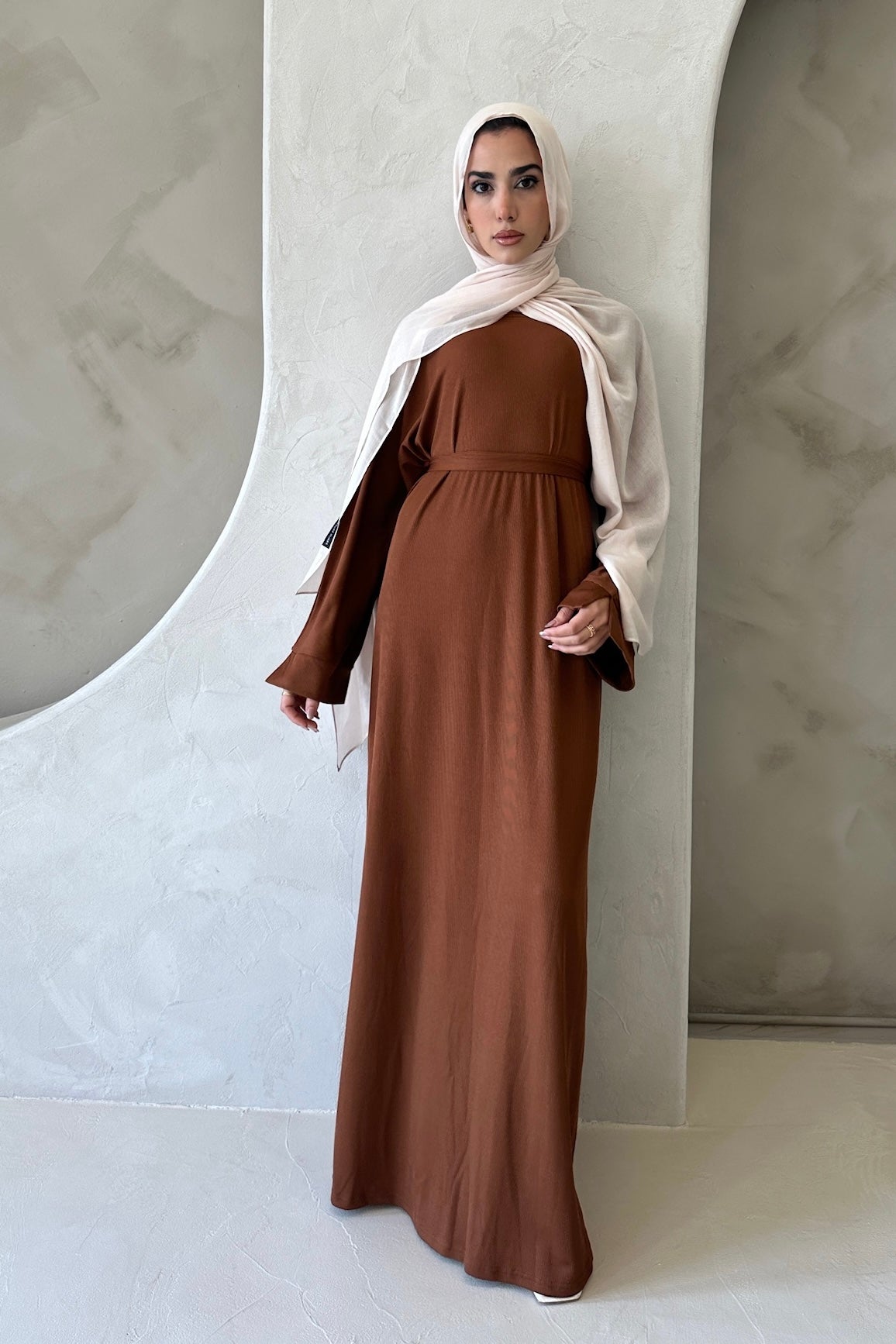 MIRA KNIT ABAYA DRESS BURNT ORANGE