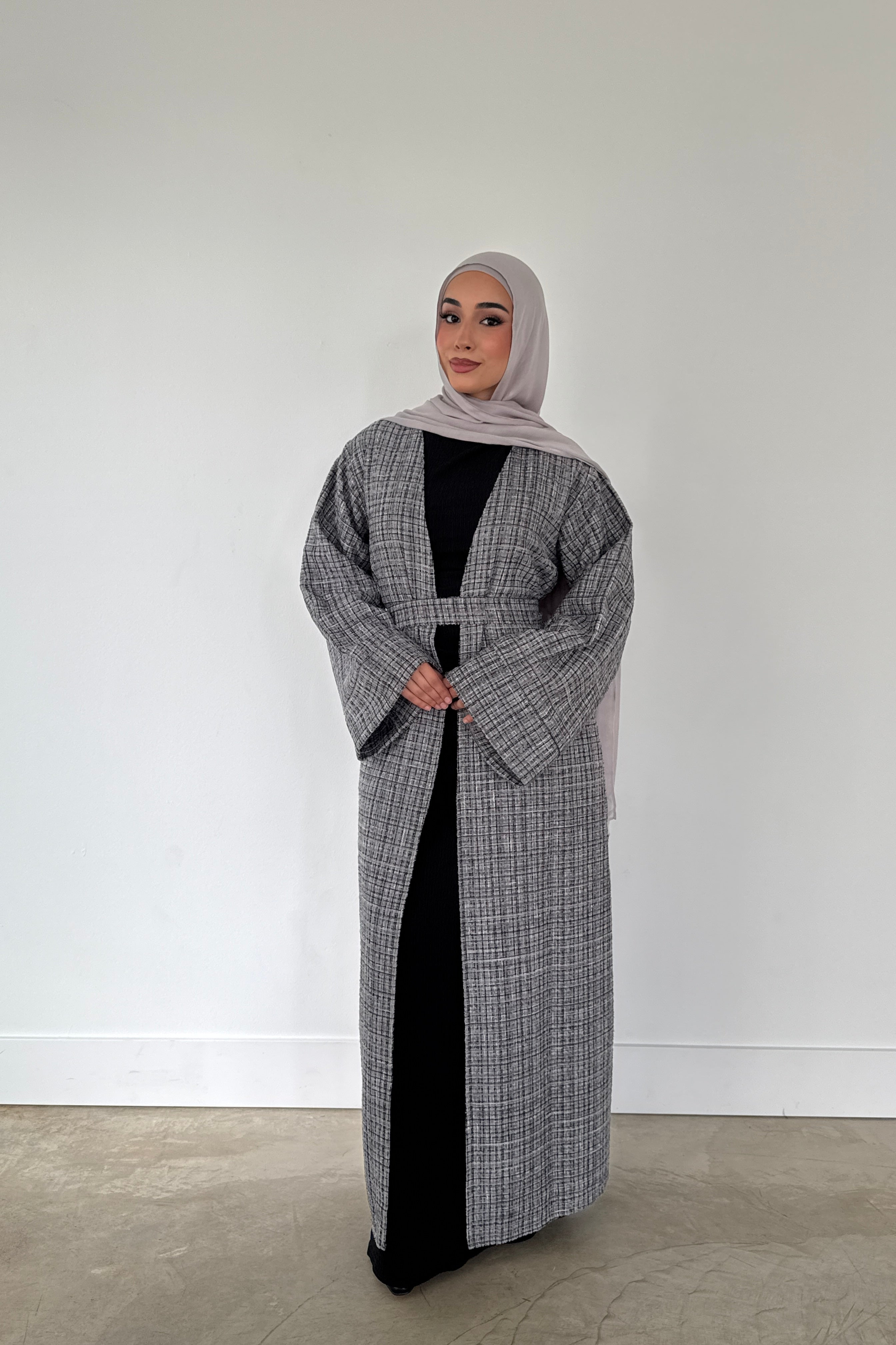 TWEED OPEN ABAYA BLACK