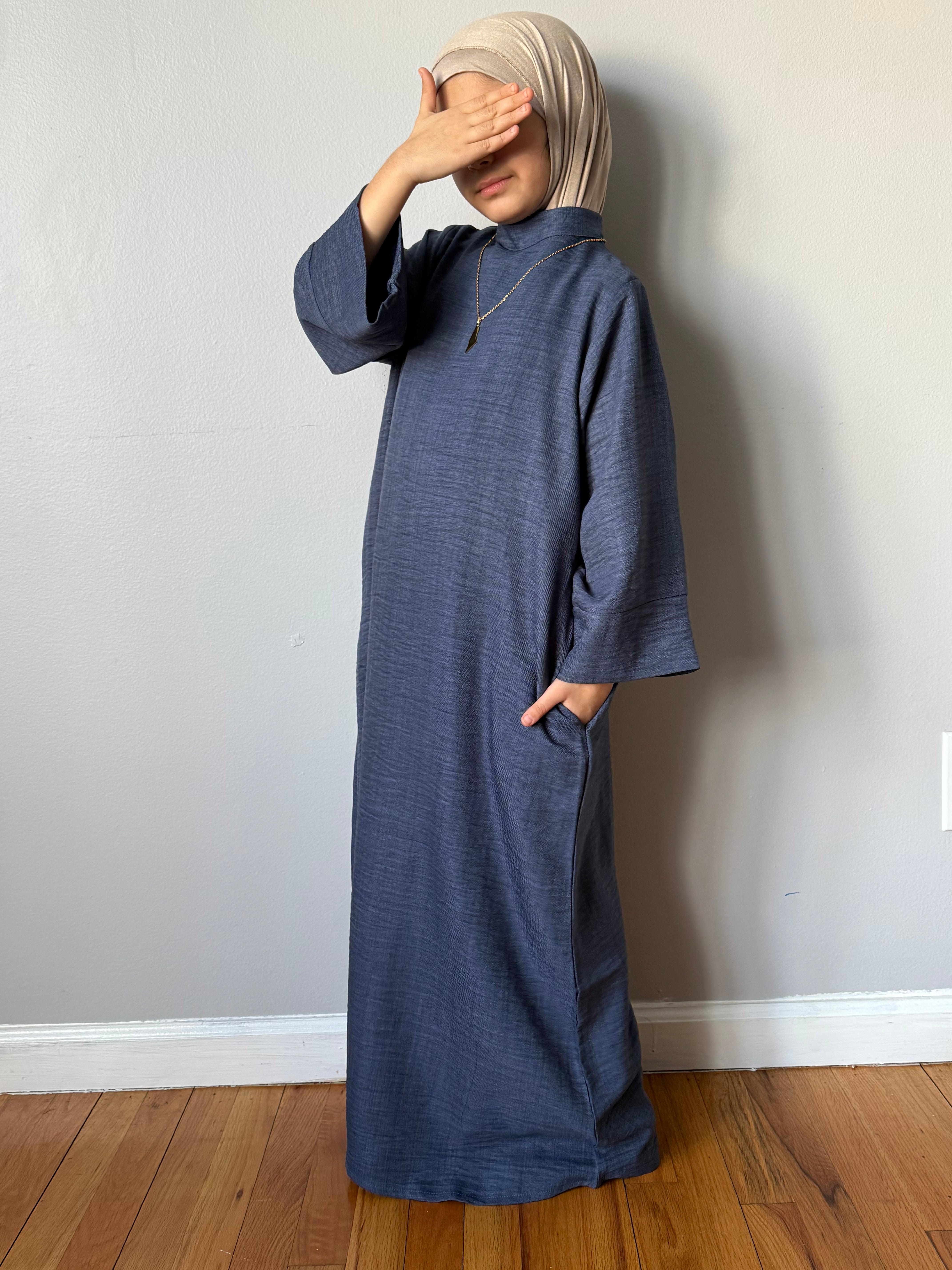 AMIRA MOCK NECK ABAYA YOUTH DENIM