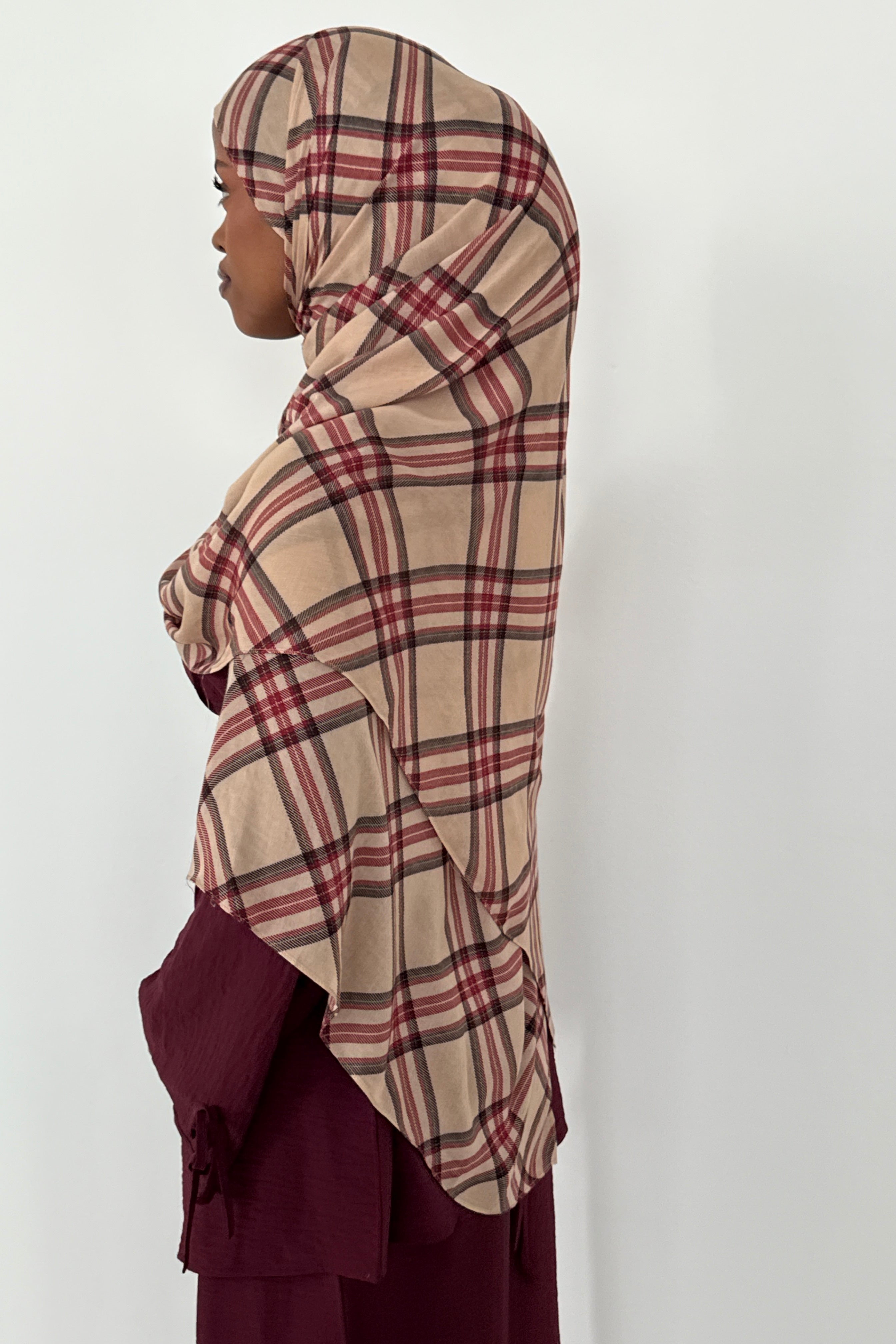 MODAL PRINT HIJAB MULBERRY PLAID