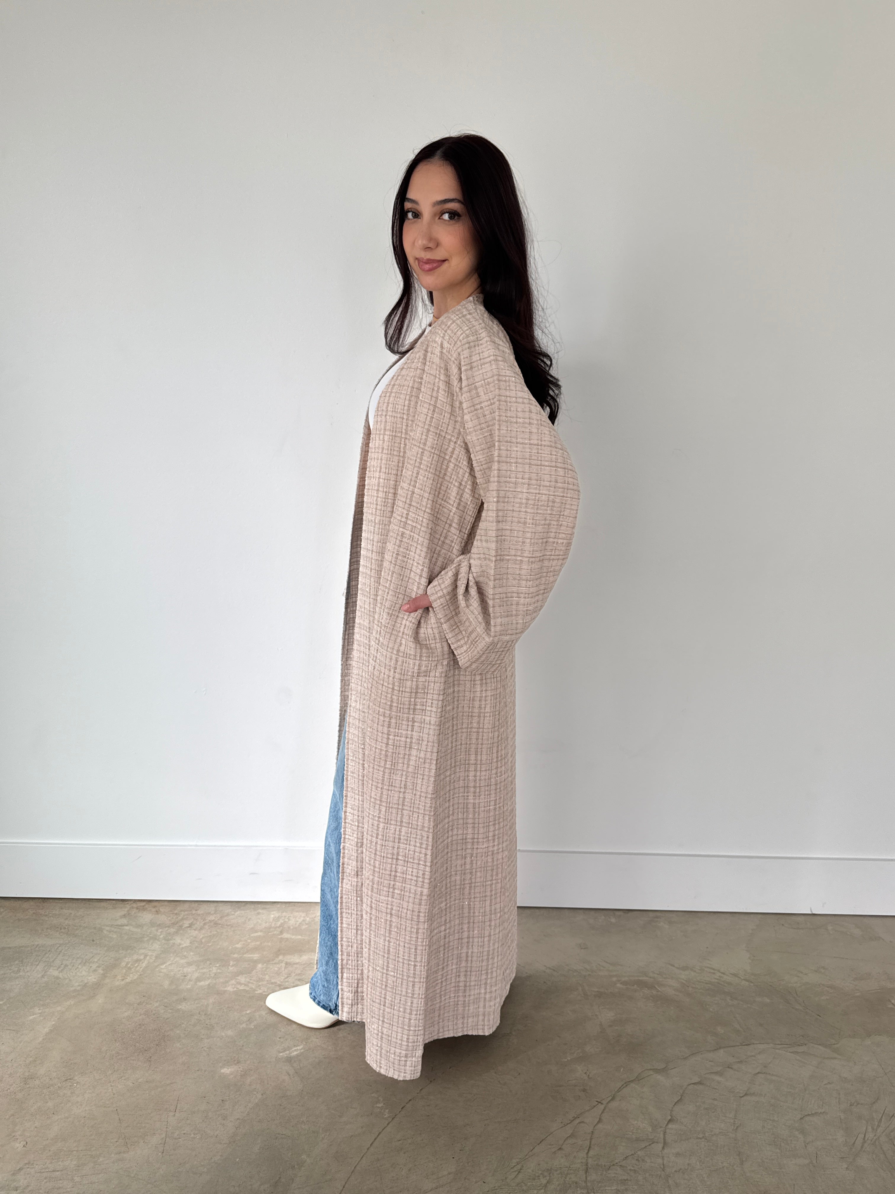 TWEED OPEN ABAYA BEIGE