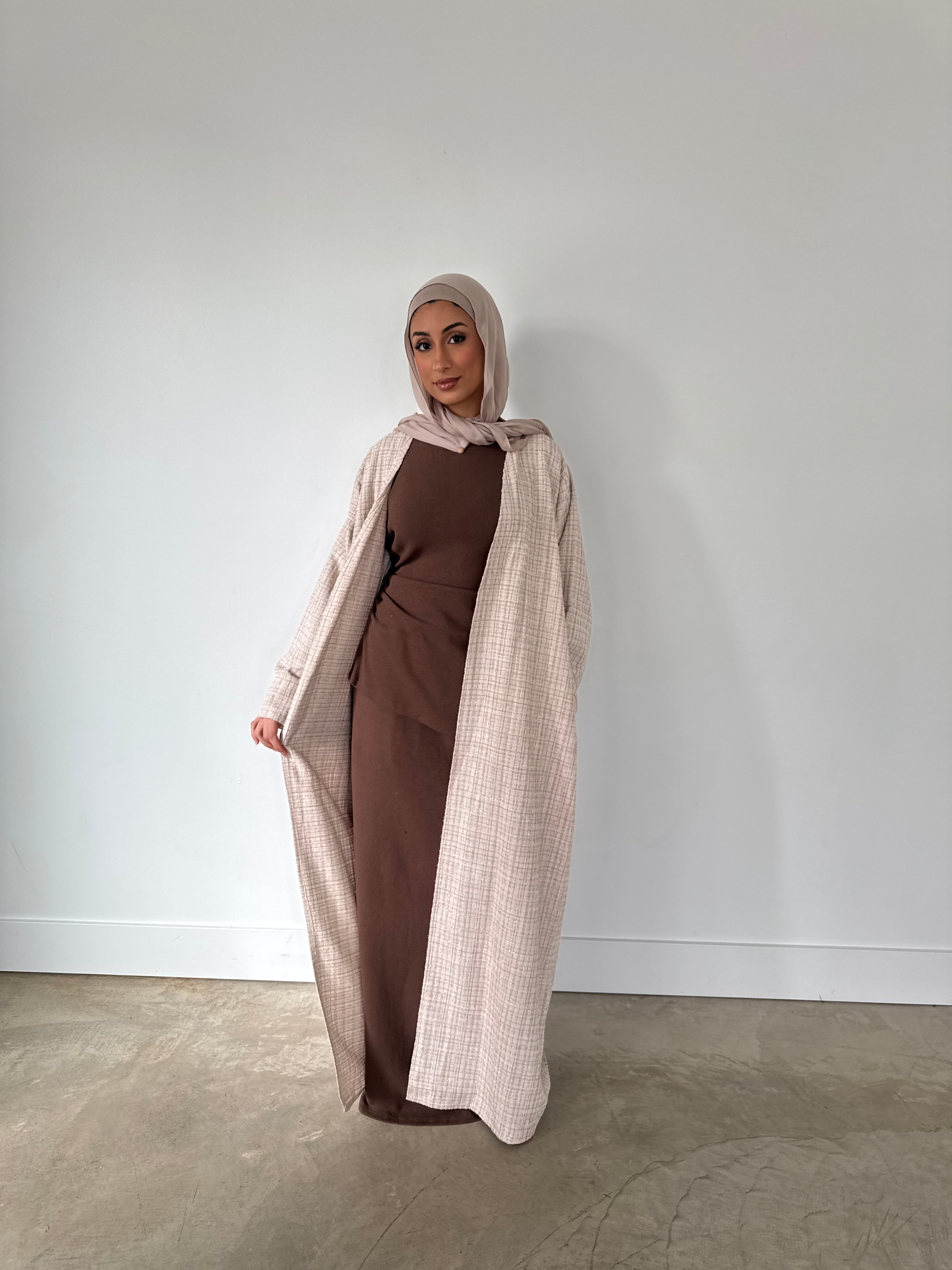 TWEED OPEN ABAYA BEIGE
