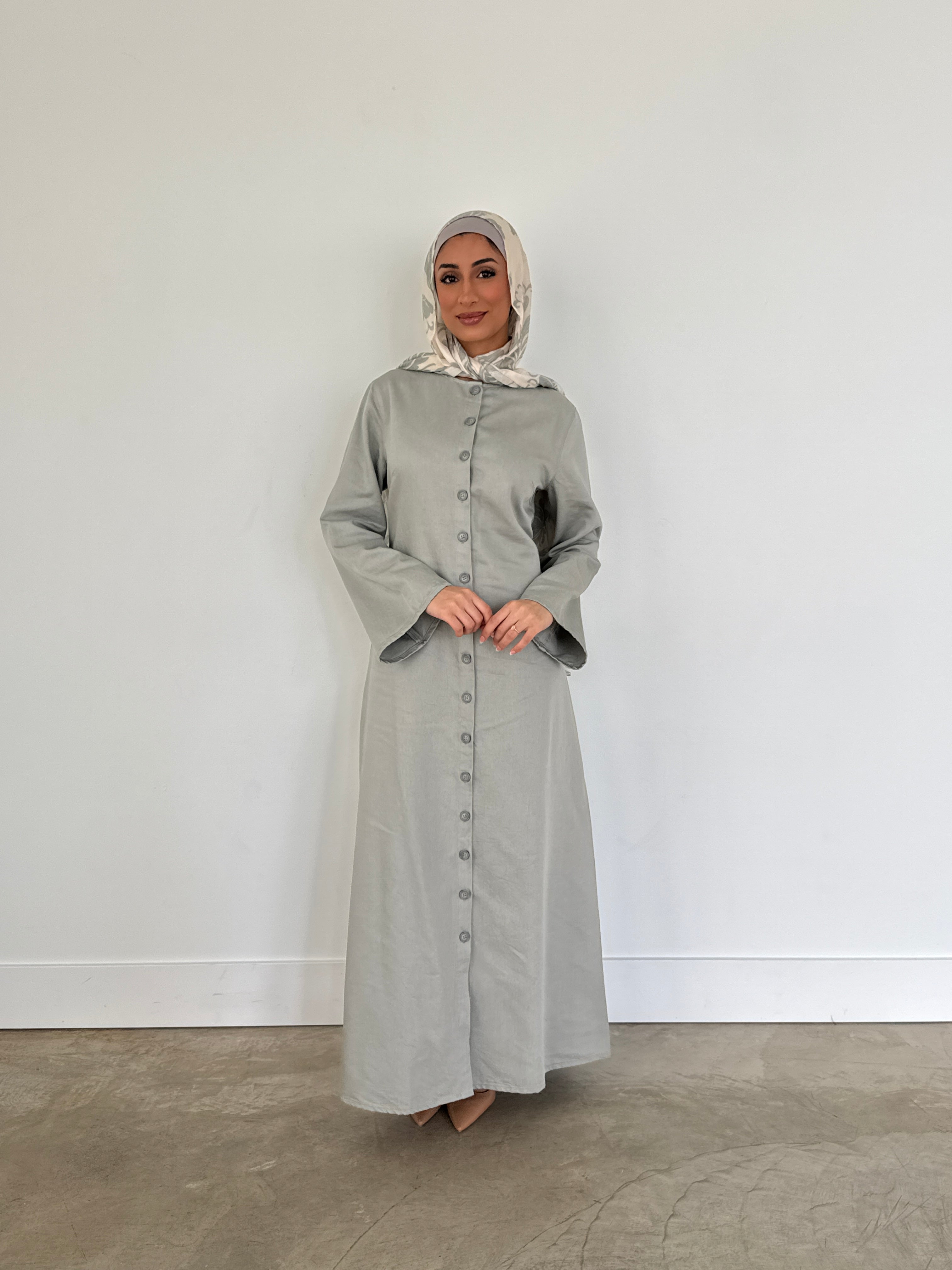 MARIA DENIM DRESS SAGE GRAY