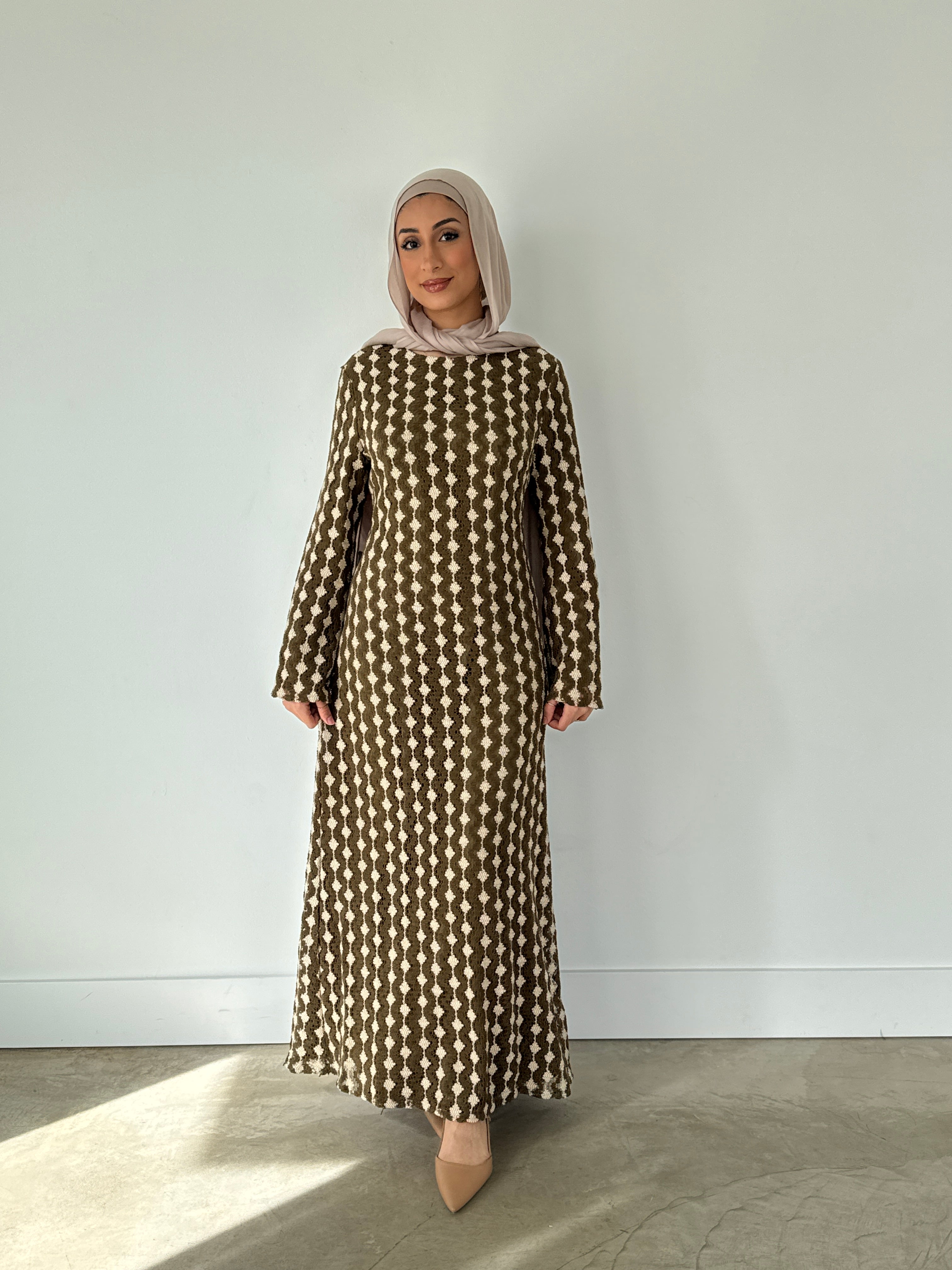 KNITTED LACE DRESS ARMY GREEN