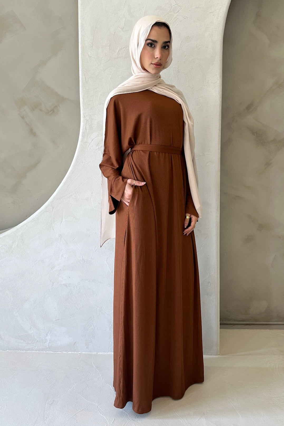 MIRA KNIT ABAYA DRESS BURNT ORANGE