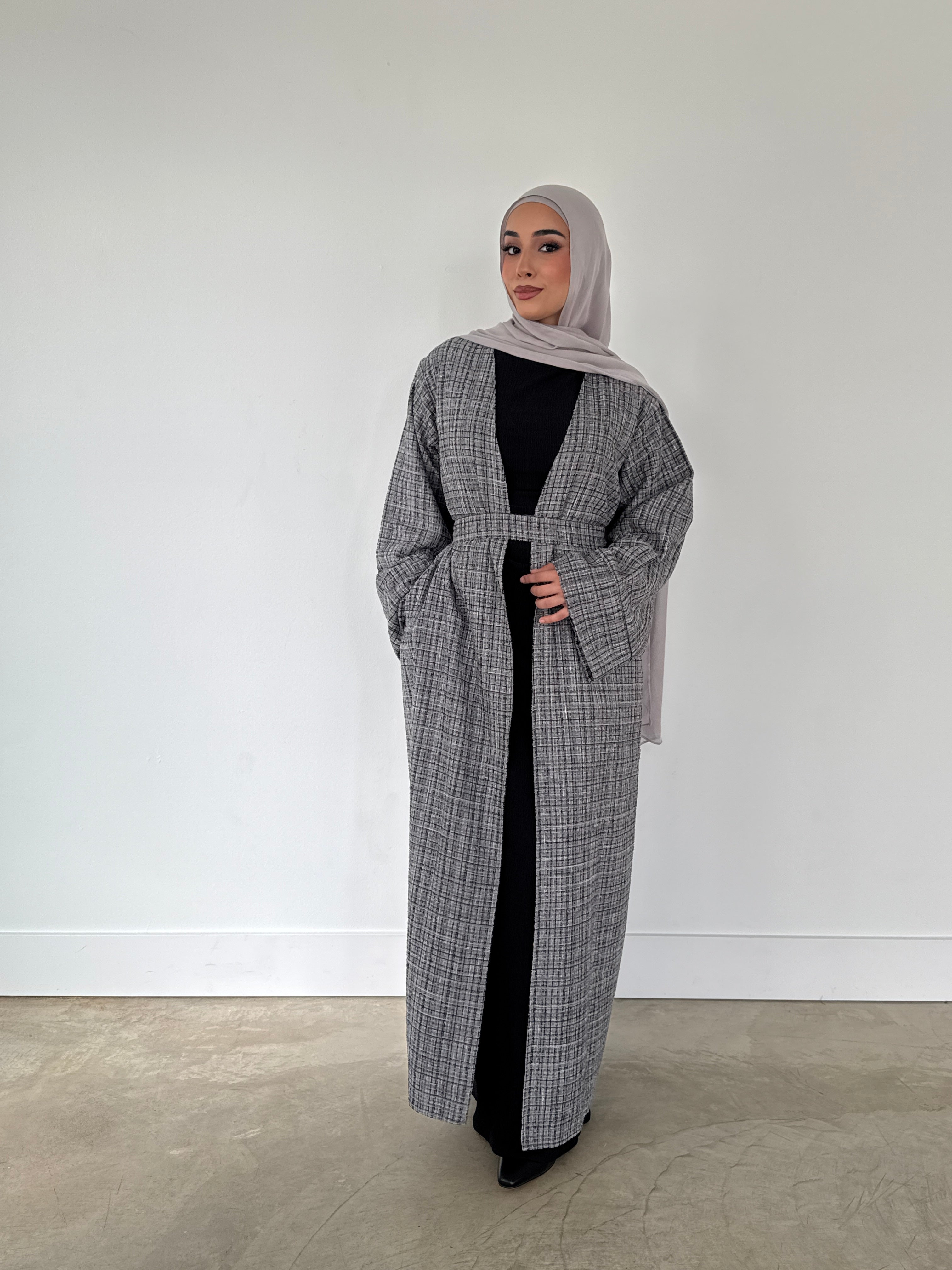TWEED OPEN ABAYA BLACK