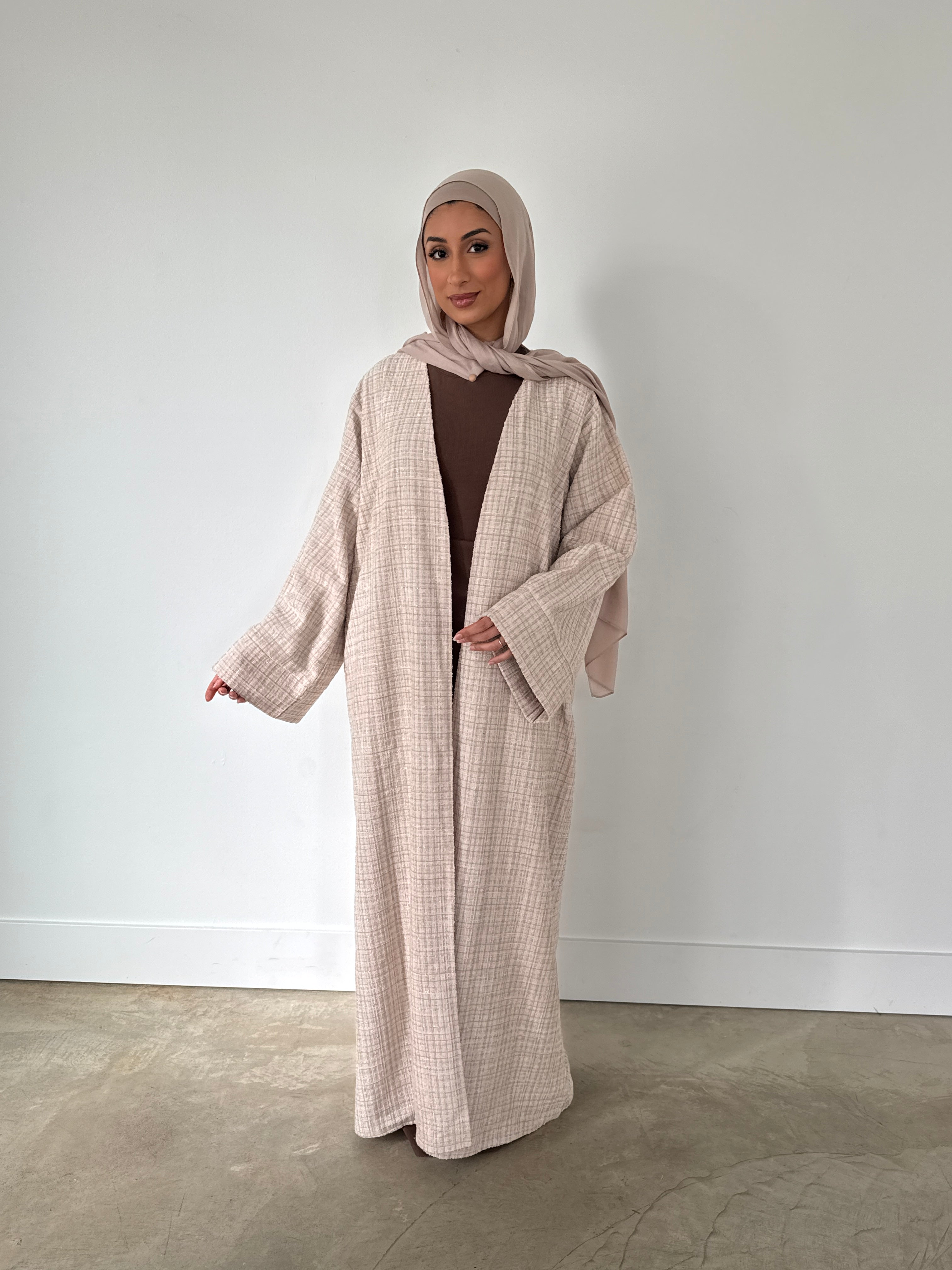 TWEED OPEN ABAYA BEIGE