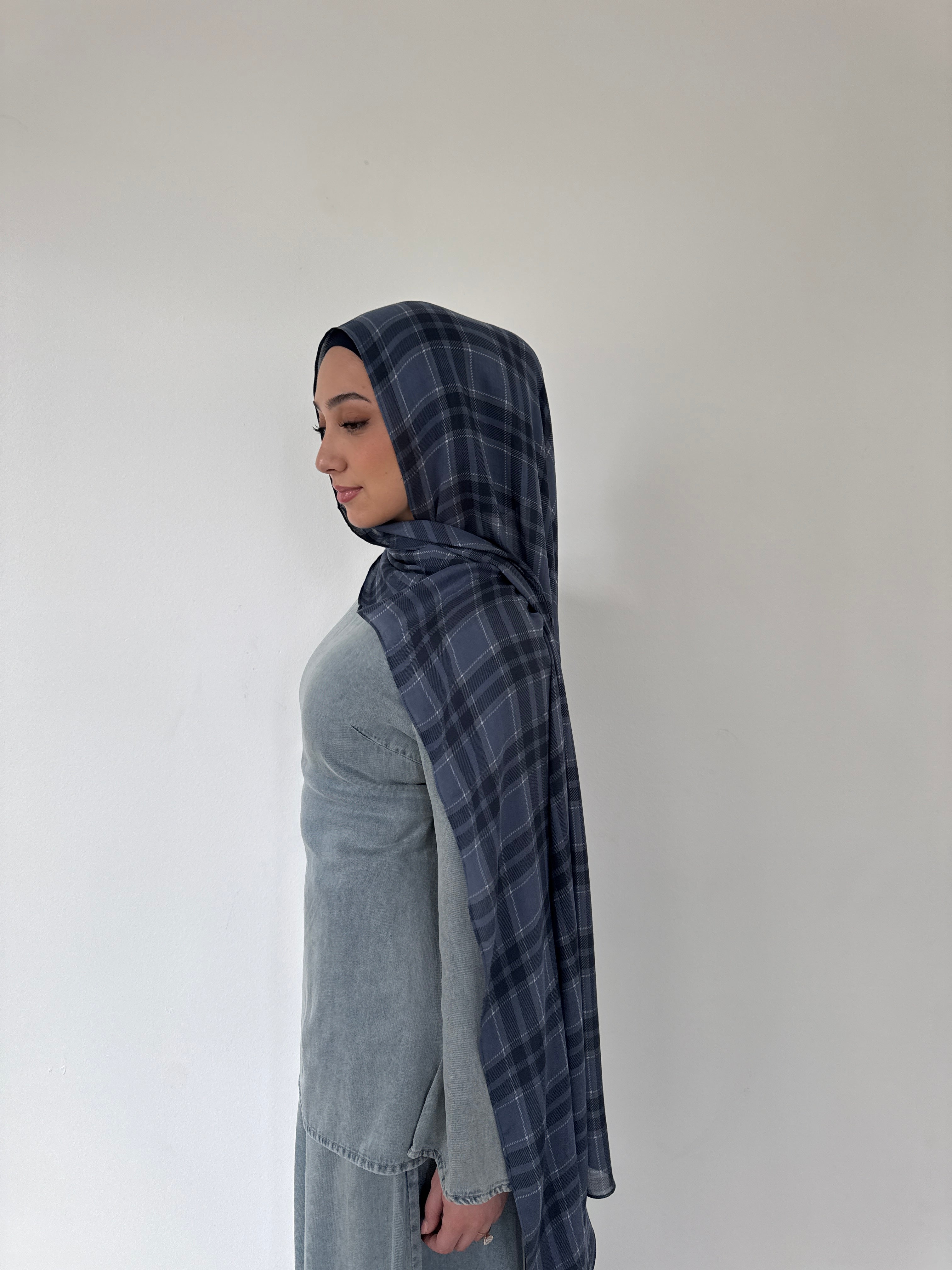 MINI MODAL PRINT HIJAB DENIM PLAID