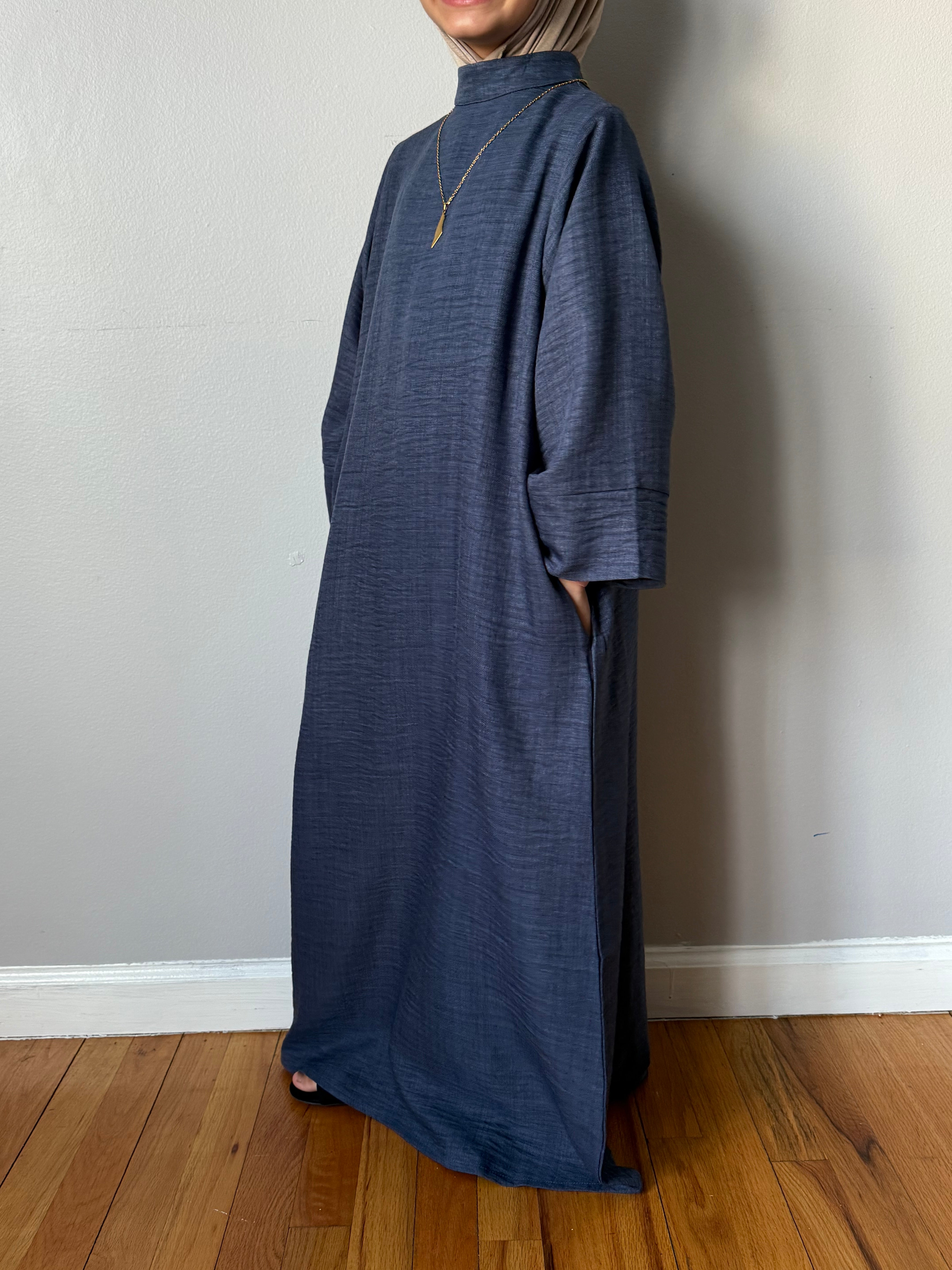 AMIRA MOCK NECK ABAYA YOUTH DENIM