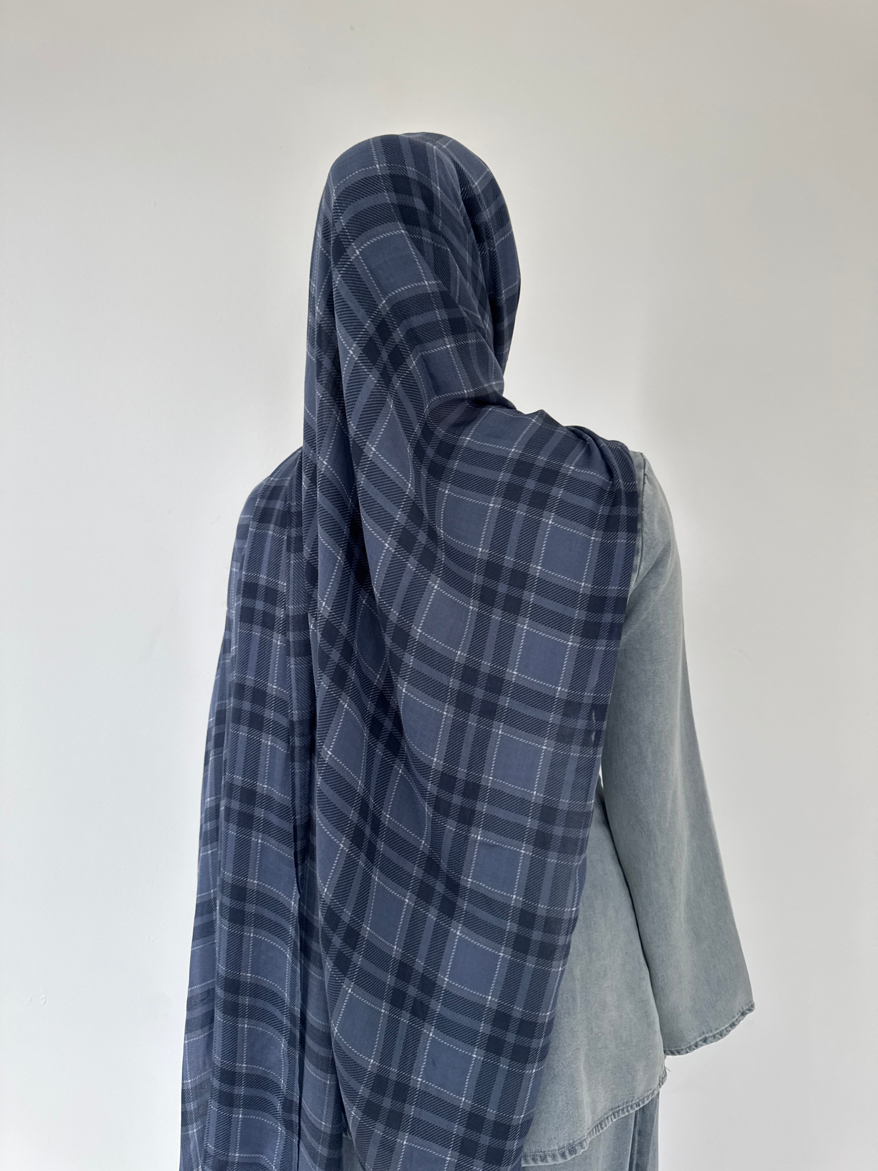 MODAL PRINT HIJAB  DENIM PLAID