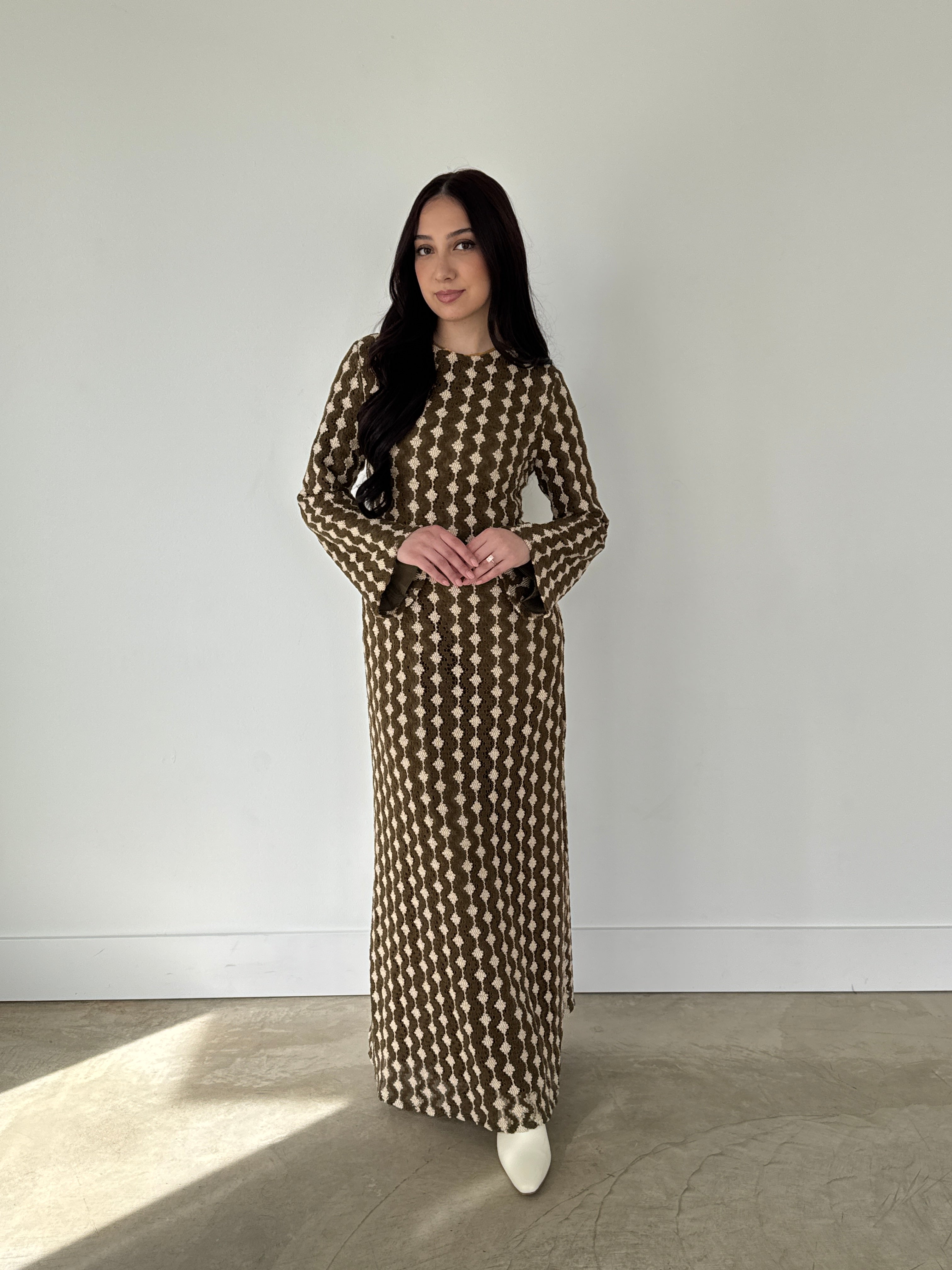 KNITTED LACE DRESS ARMY GREEN