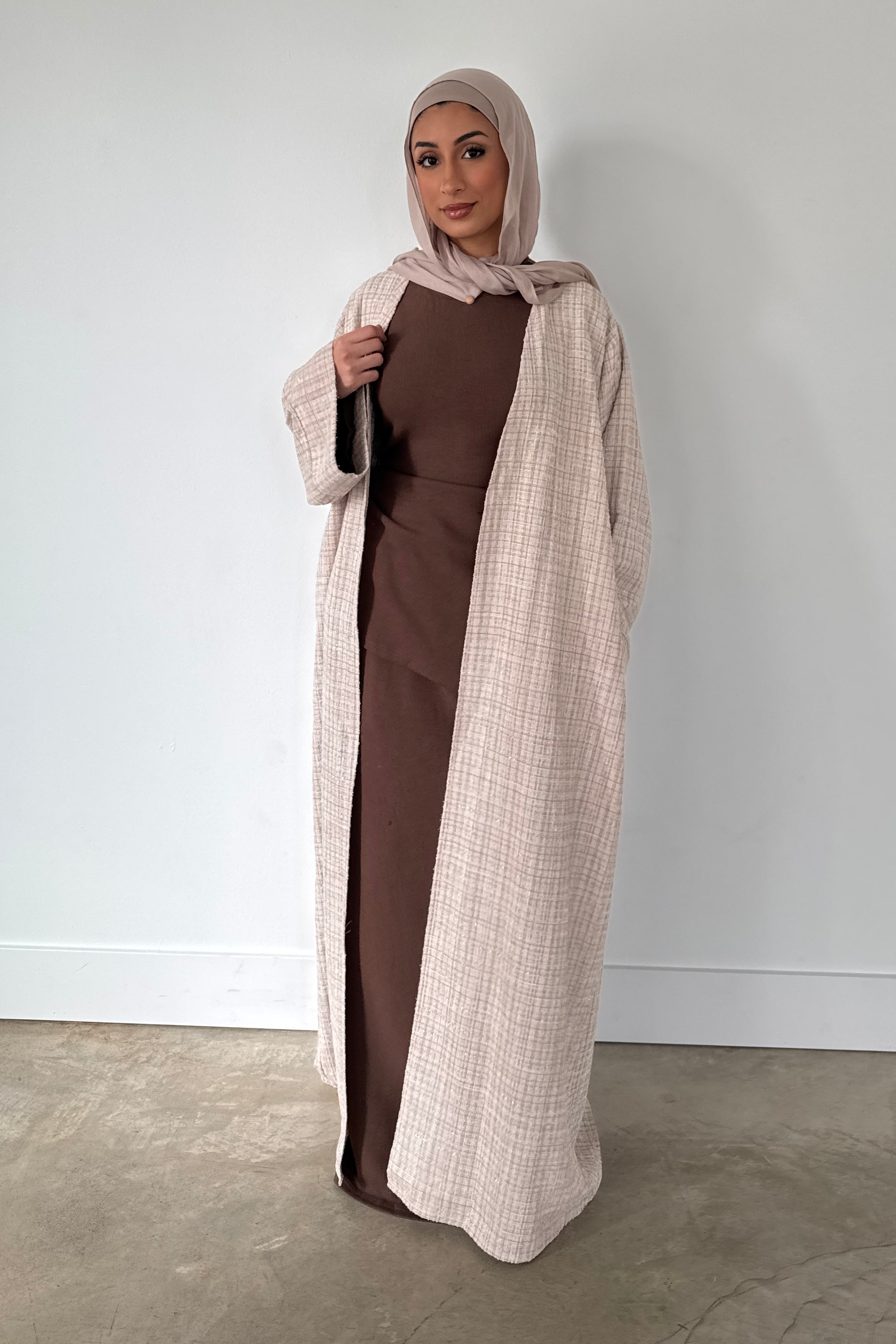 TWEED OPEN ABAYA BEIGE