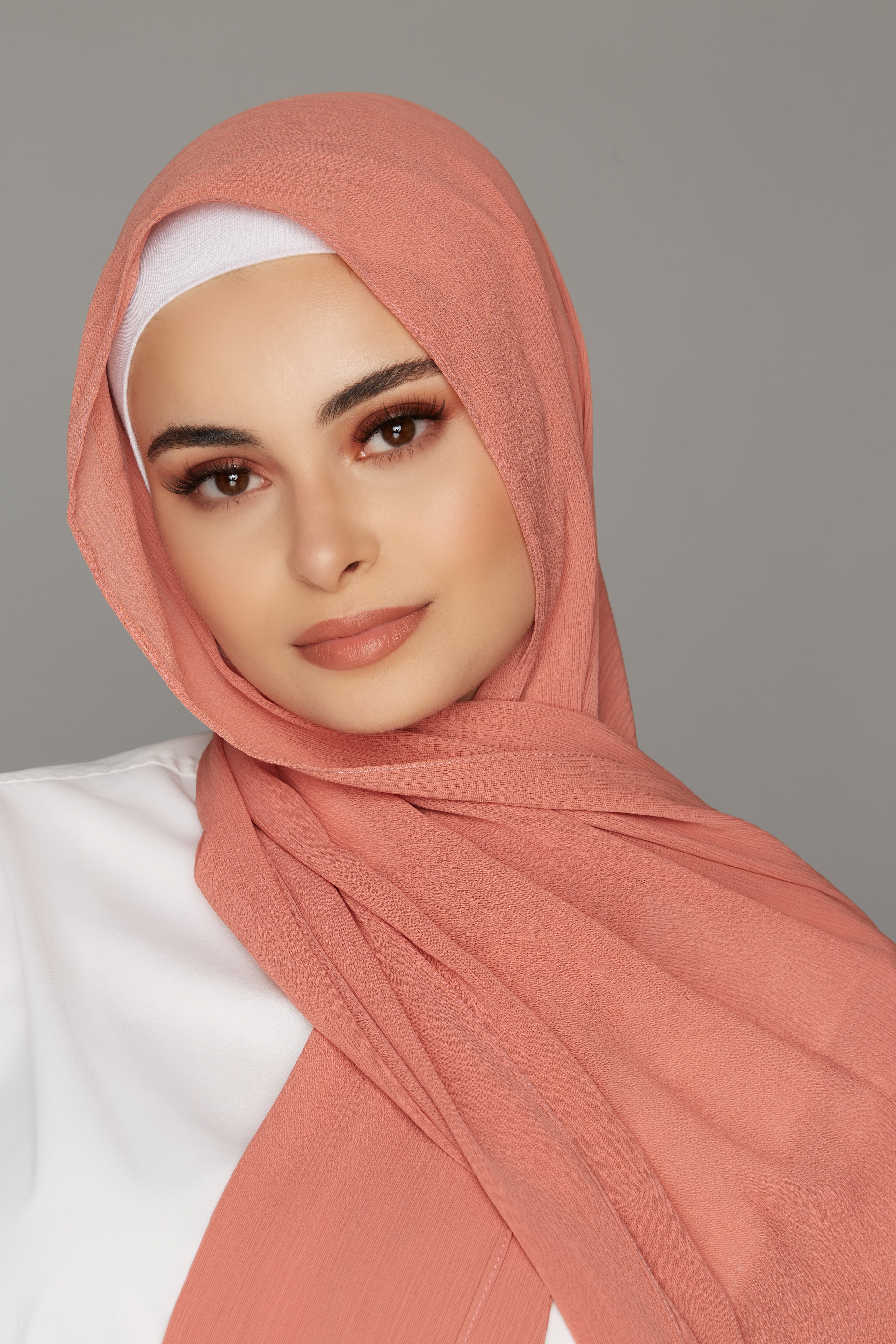 georgette chiffon hijab salmon color 