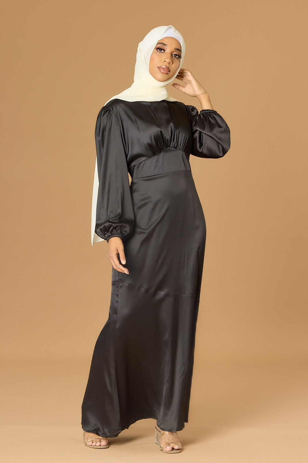 AMEERA SATIN DRESS BLACK-FINAL SALE