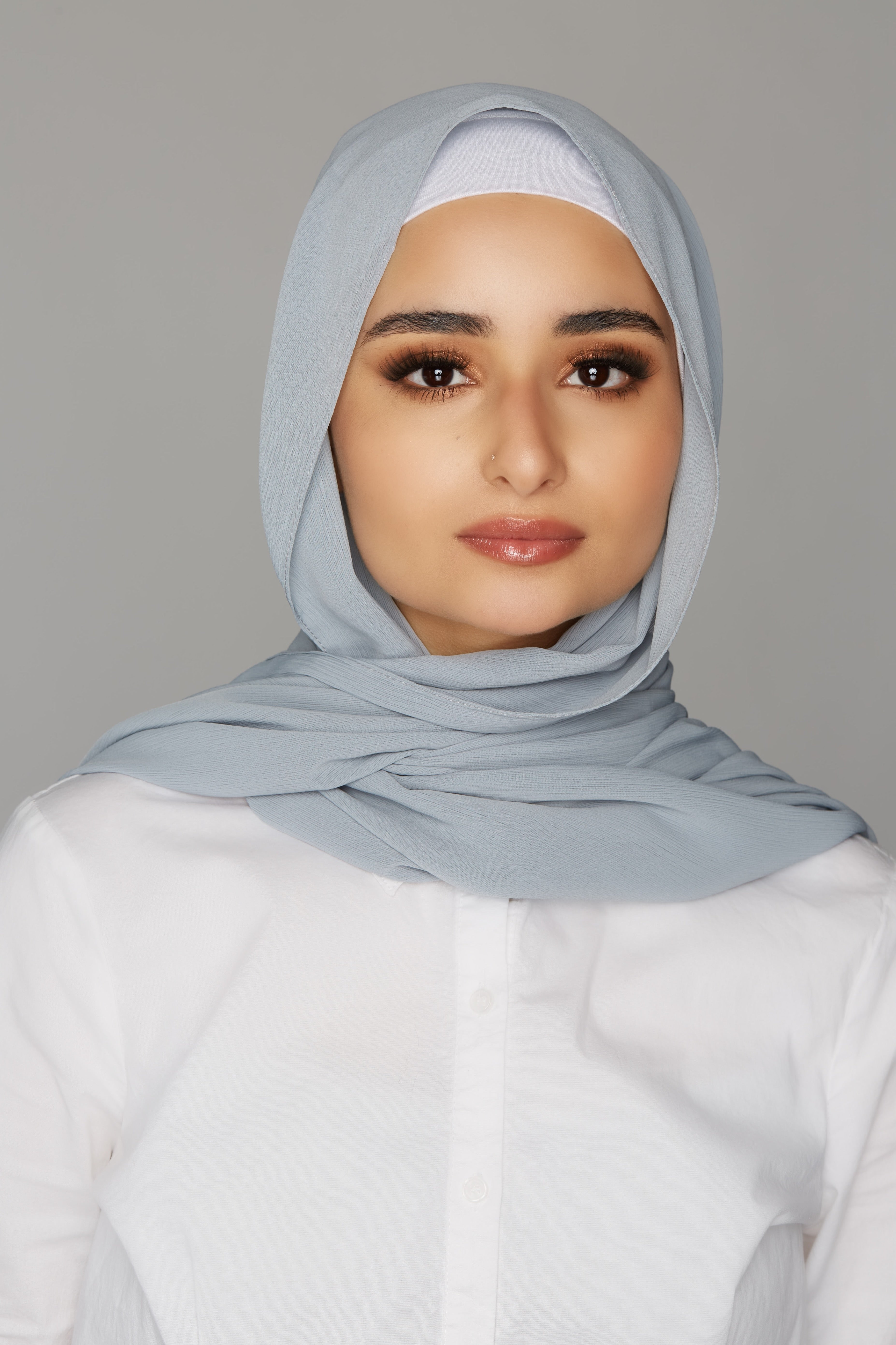 georgette chiffon hijab light denim blue color slightly textured hijab