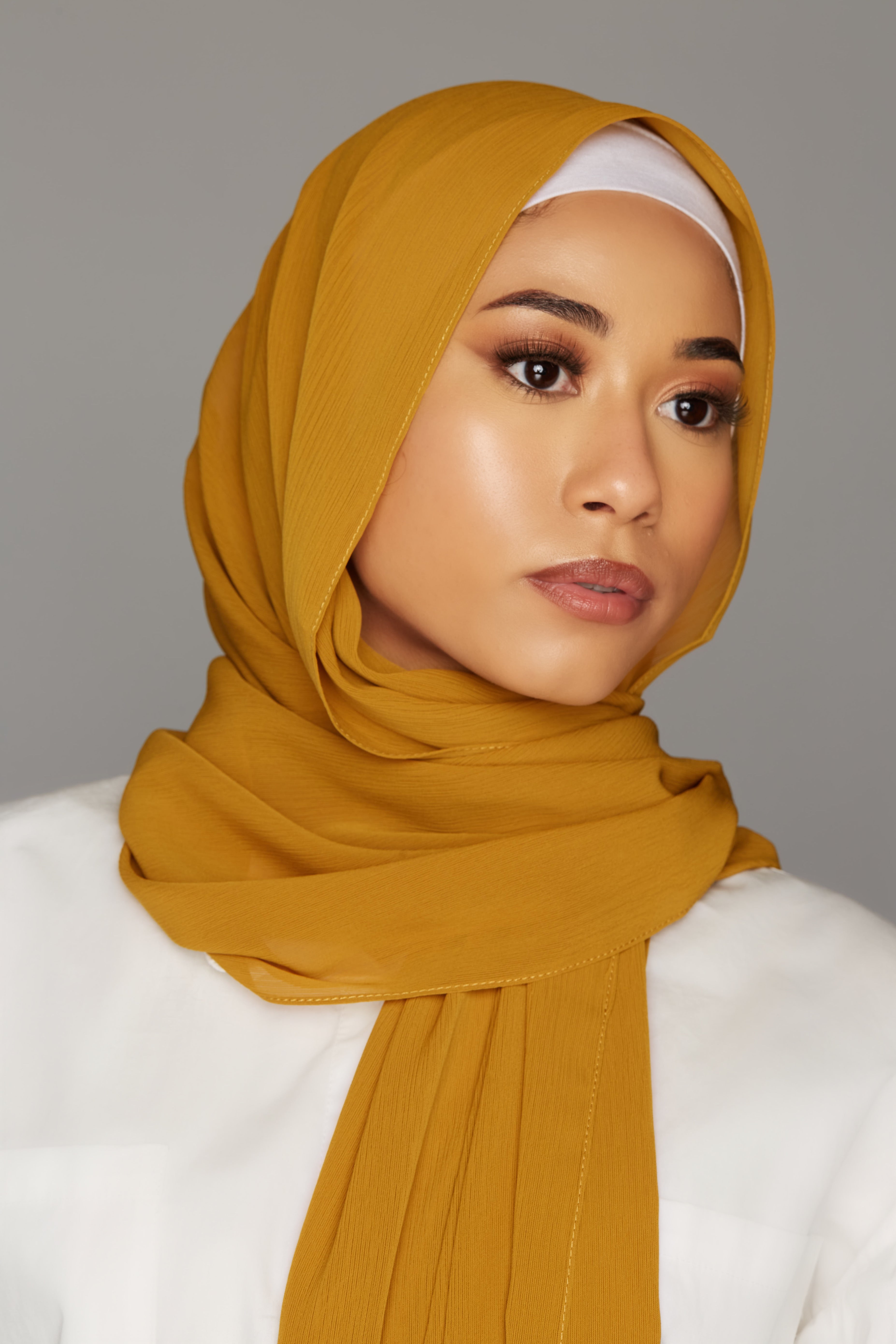 georgette chiffon hijab mustard golden color